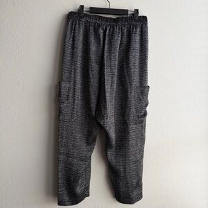 Eileen Fisher Silk Elastic Waist Relaxed Fit Black Silver Patterns Pull On Pants